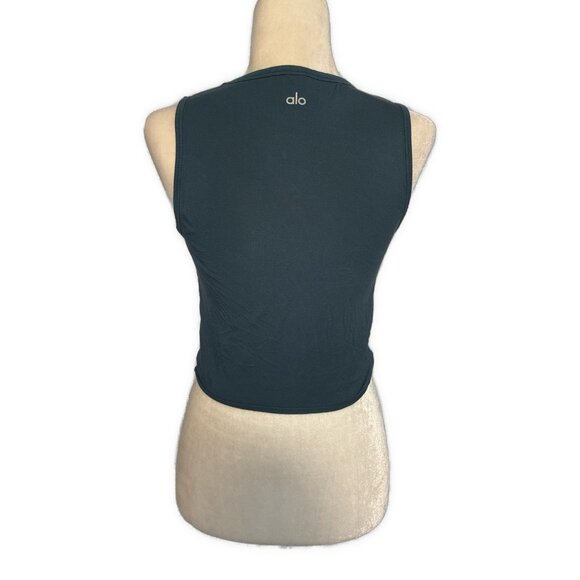 alo yoga Women’s Solid Blue Crew Neck Crop Twist Front Layering Tank Top Xs - Picture 2 of 6